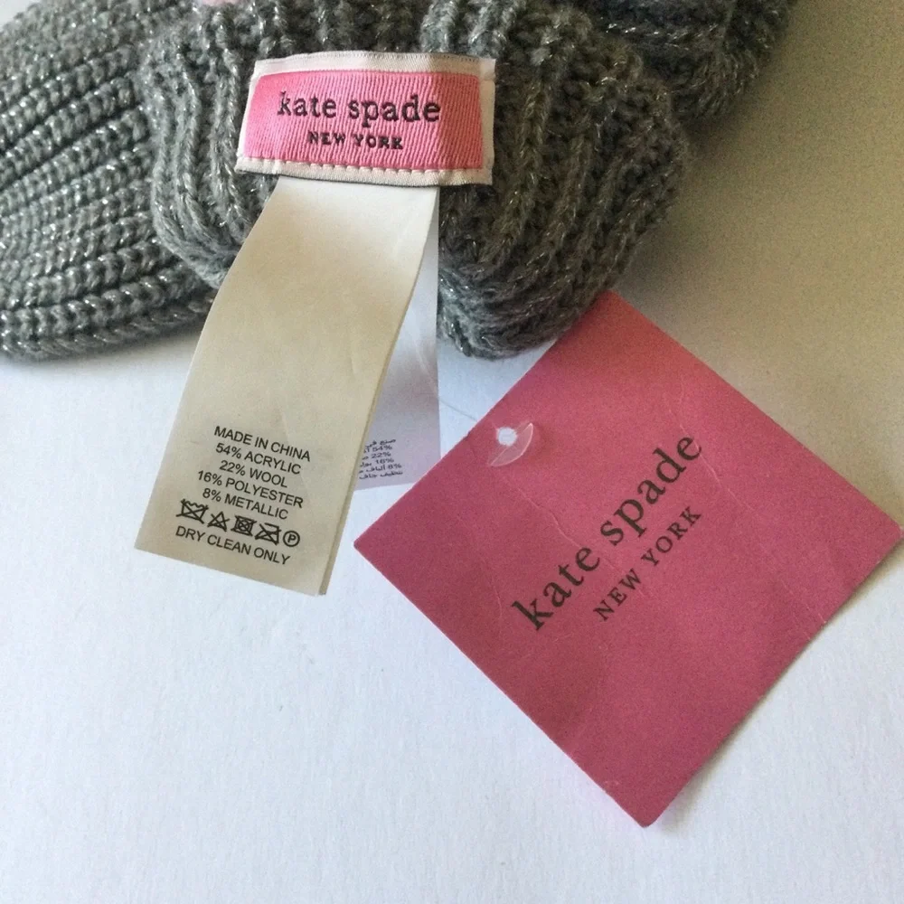 KATE SPADE METALLIC BOW POP TOP CONVERTIBLE MITTENS FINGERLESS GLOVES GRAY NWT